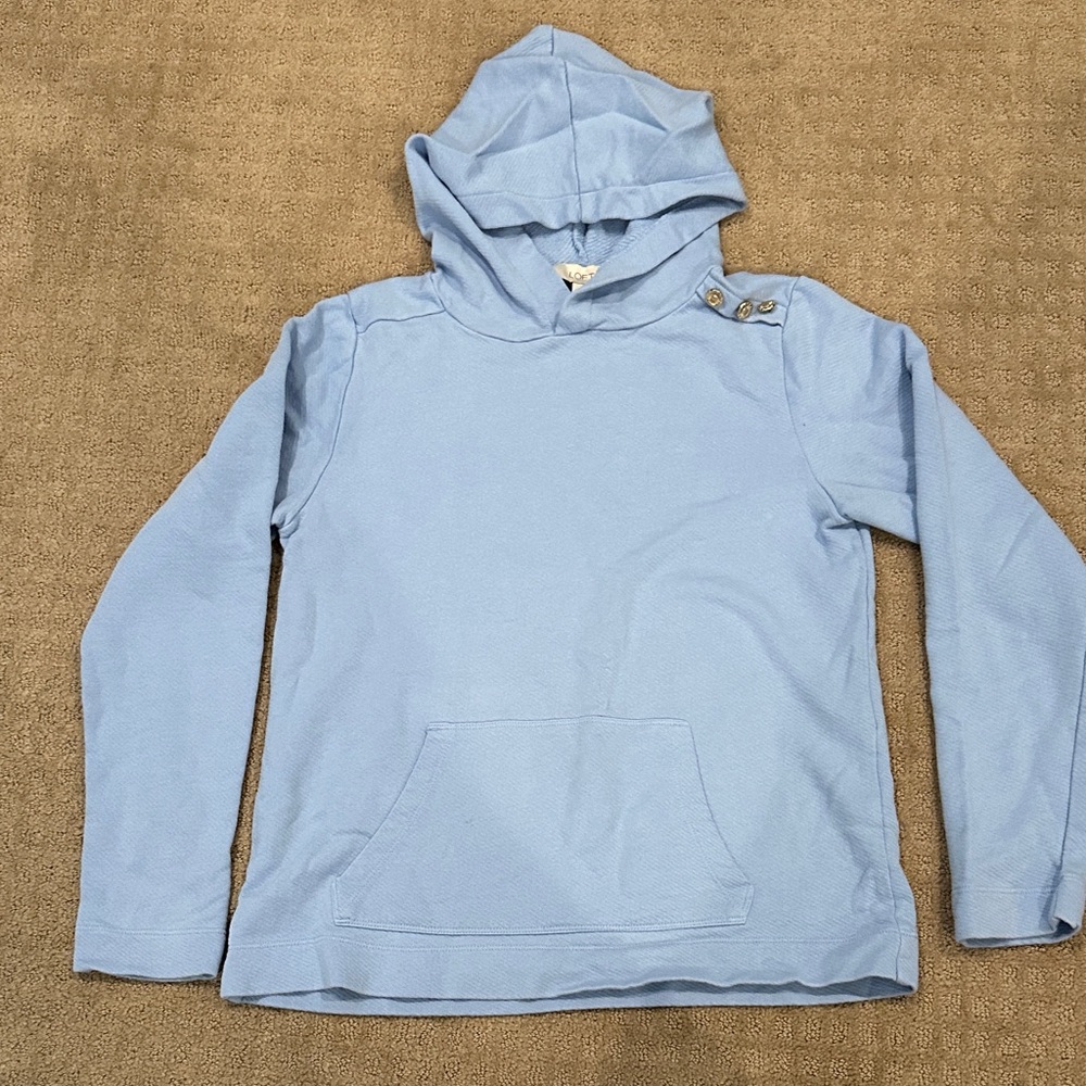 LOFT Soft Blue Pullover with Button Accent